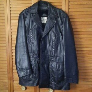 Berman Black Heavy Weight 3 Button 4 Pocket Leather Blazer Jacket Size 44